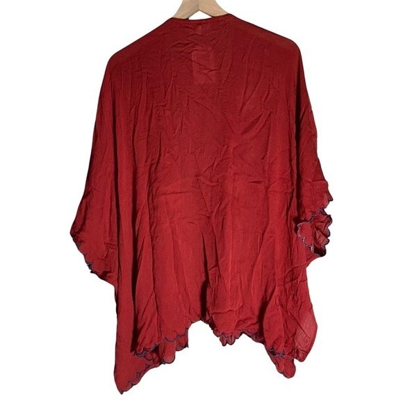 Umgee Red Floral Scalloped Trim Boho Quarter Sleeves Cardigan Womens - Size M/L - Picture 5 of 7